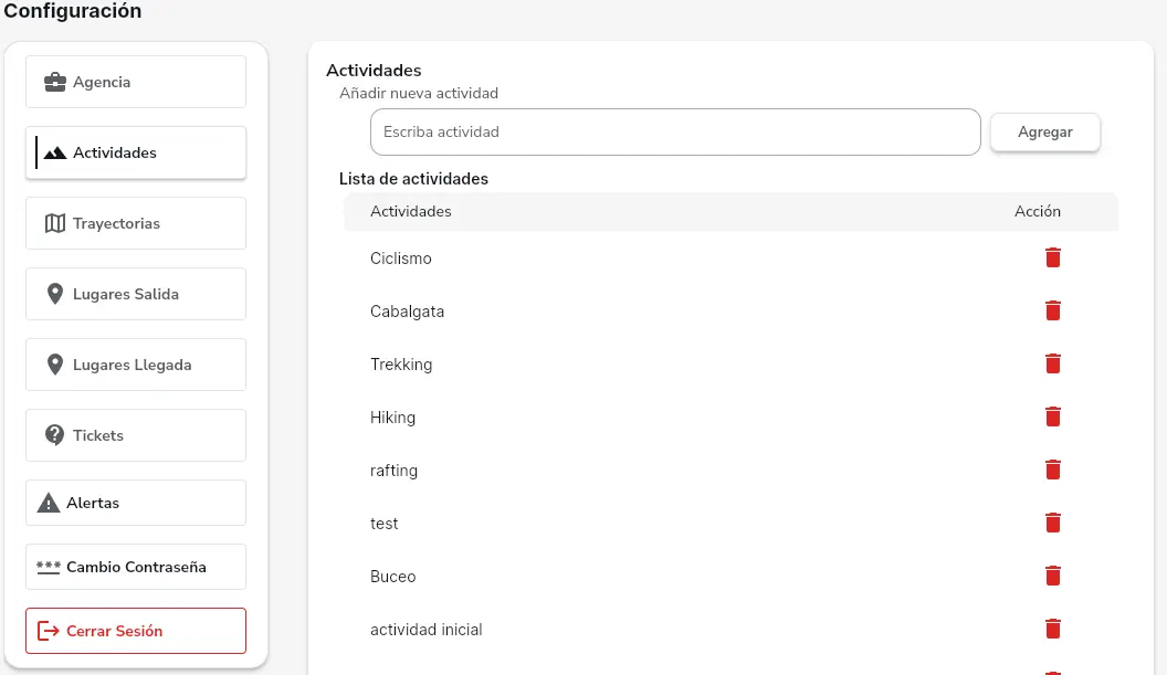 Configuración de las actividades