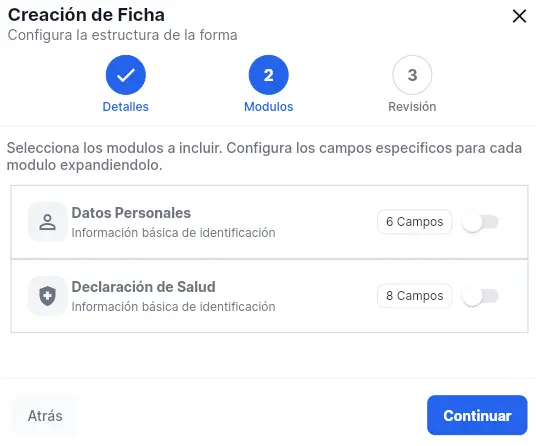 ventana para configurar módulos.