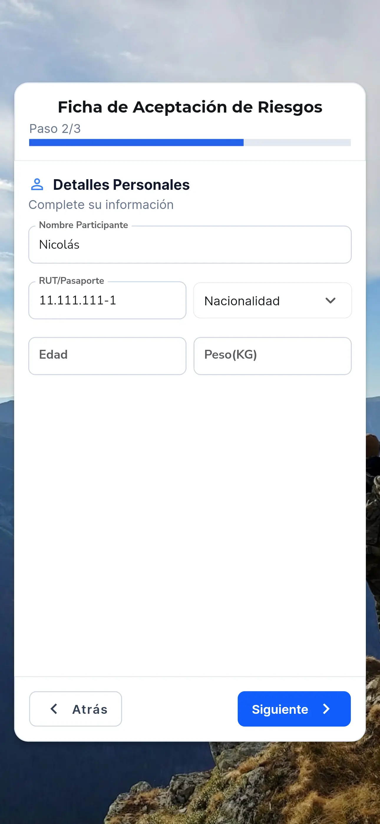 Configuración de los datos del participante