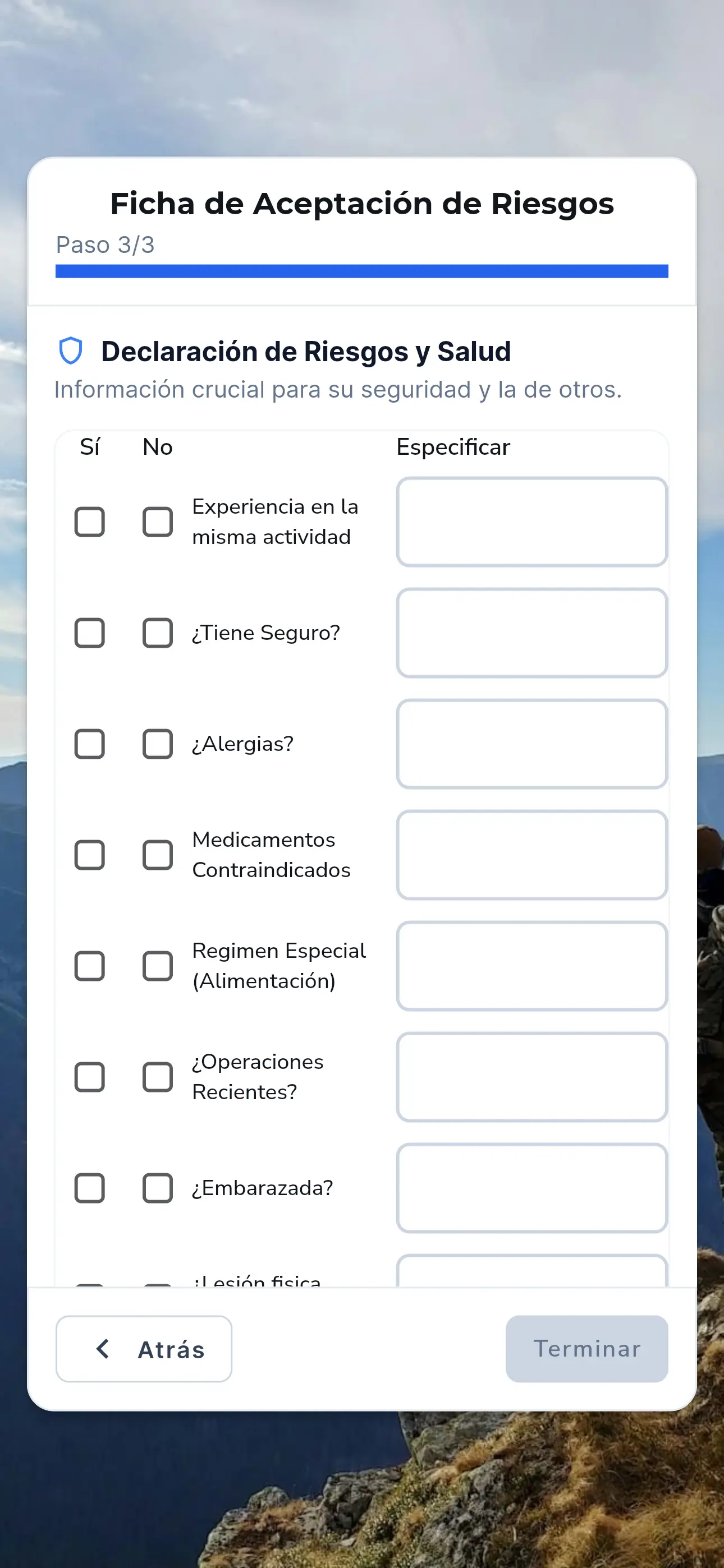Configuración de las condiciones físicas del participante