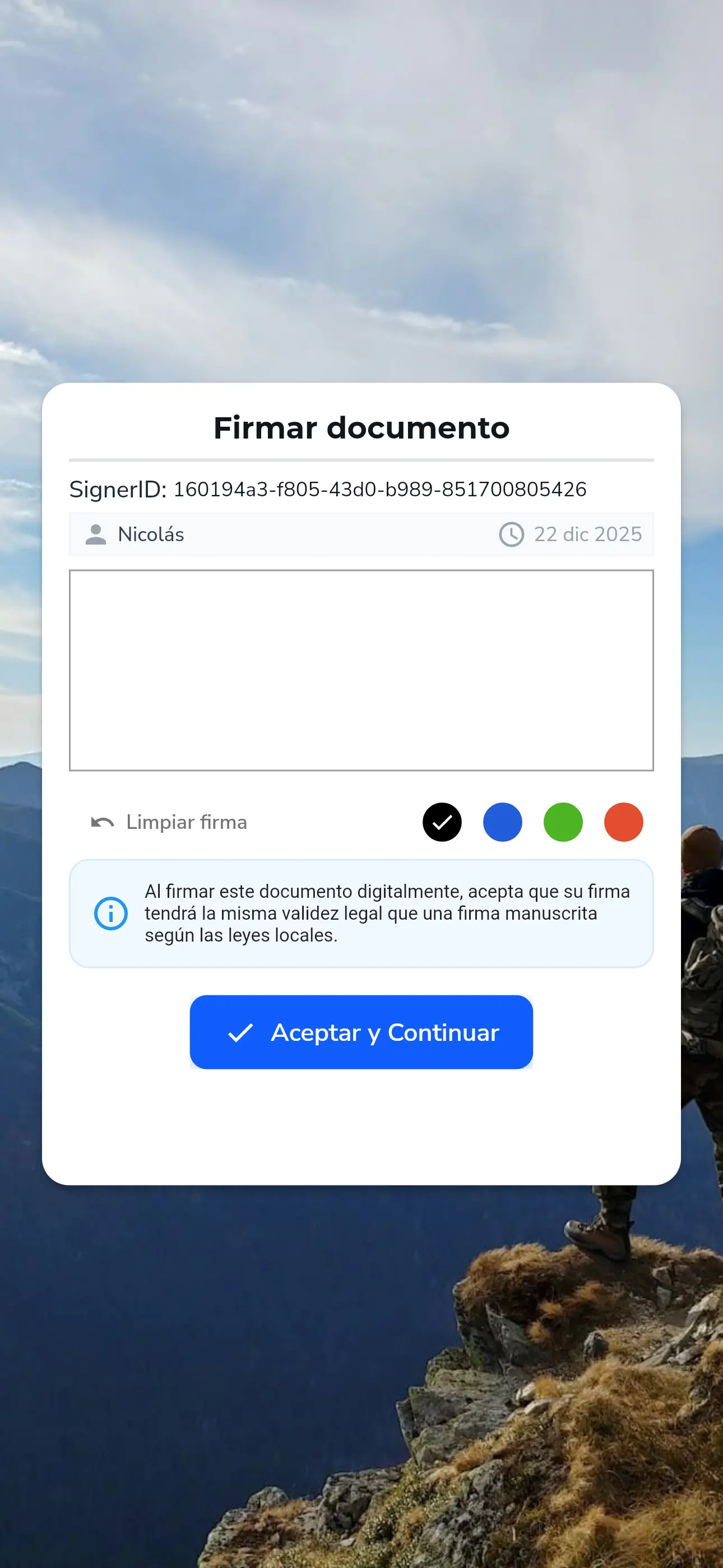 Paso para colocar la firma del participante