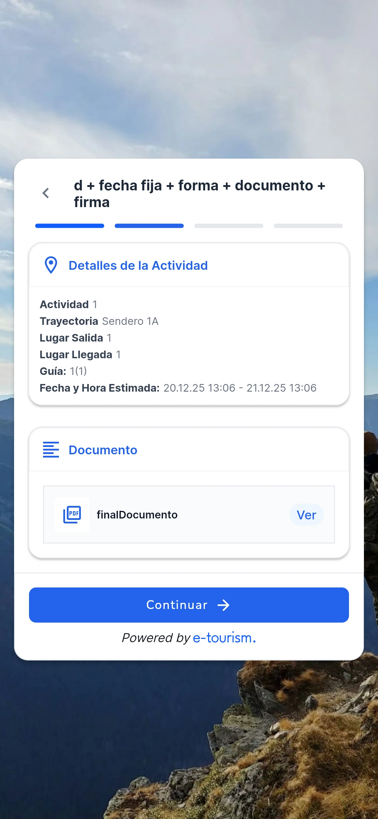 Vista del resumen de la actividad